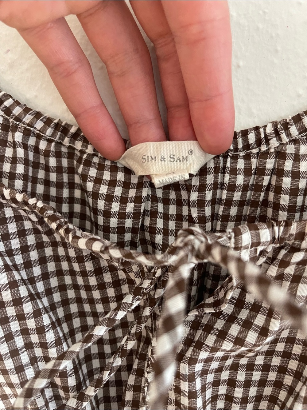 Smocked Gingham checkered babydoll Mini Dress in Brown and White - Picture 2 of 4